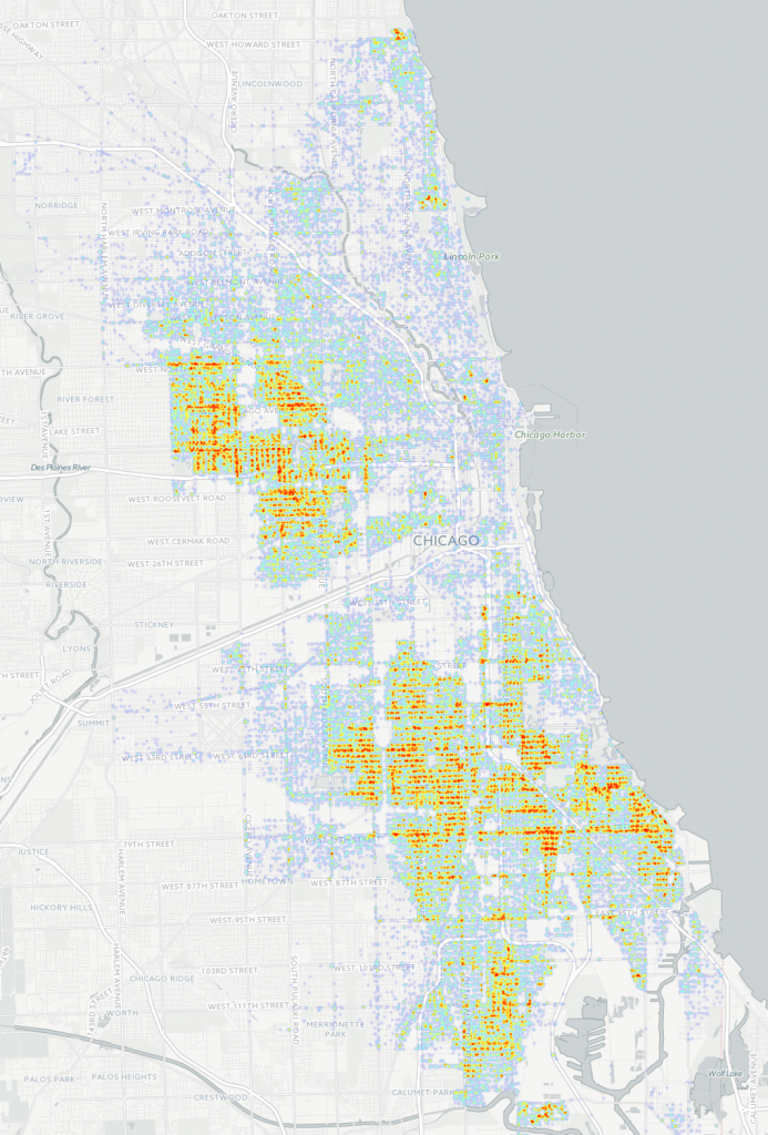 Chicago Police Department Gun Related Incident Reports Jan 2008 - Feb 2016 Heat Map